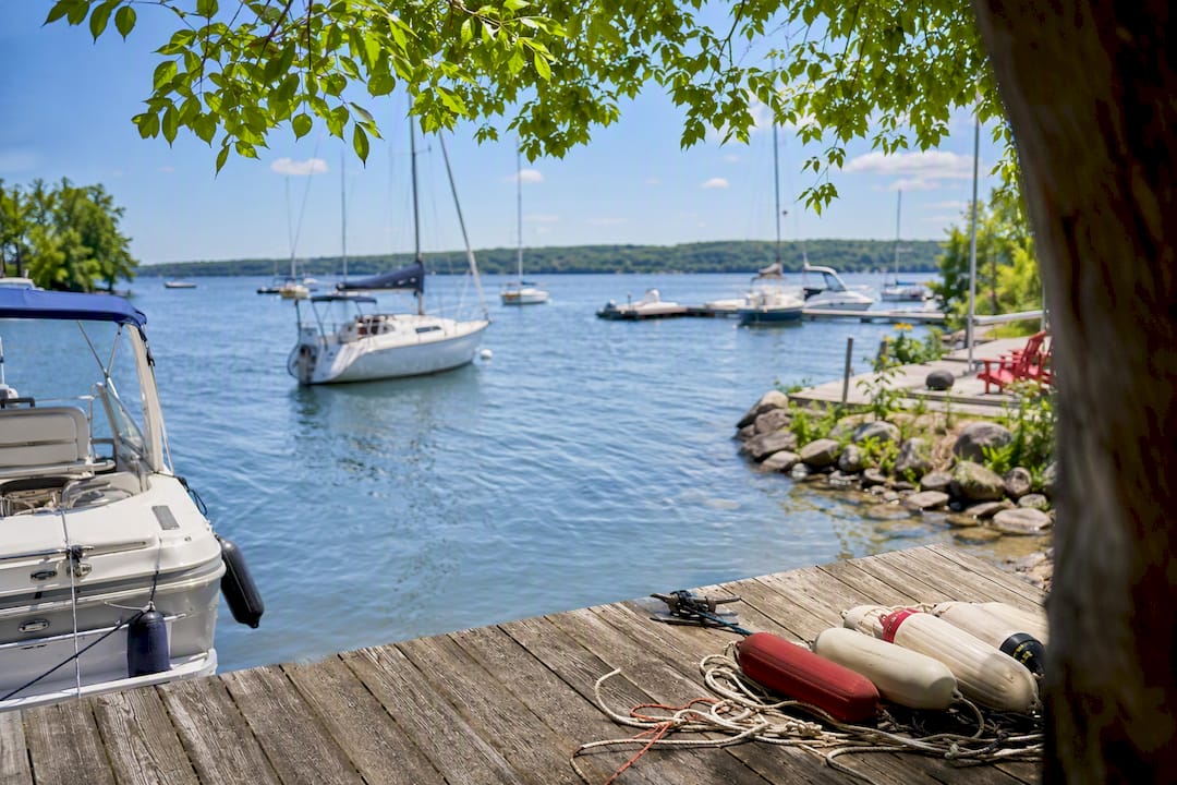 Boats moored at Lake Simcoe marina