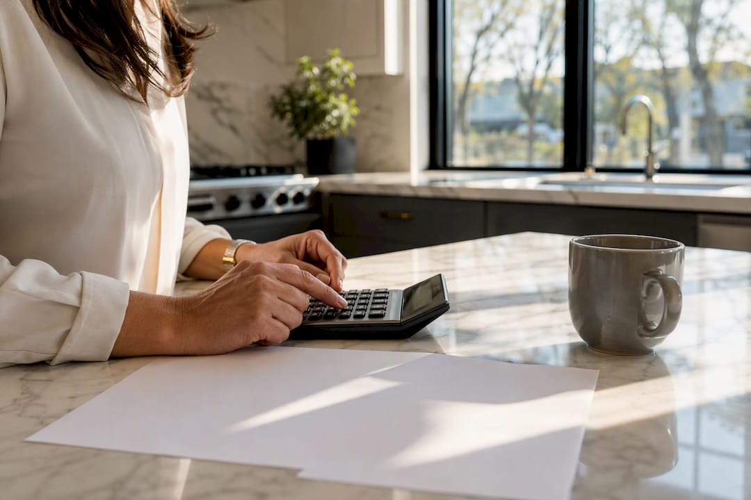 Hands working calculator for tax planning