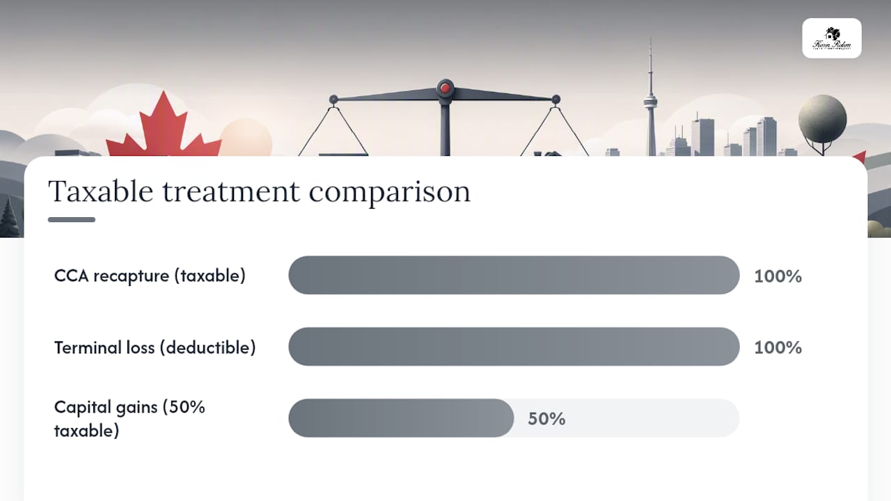 Diagram comparing capital gains, CCA recapture, and terminal loss