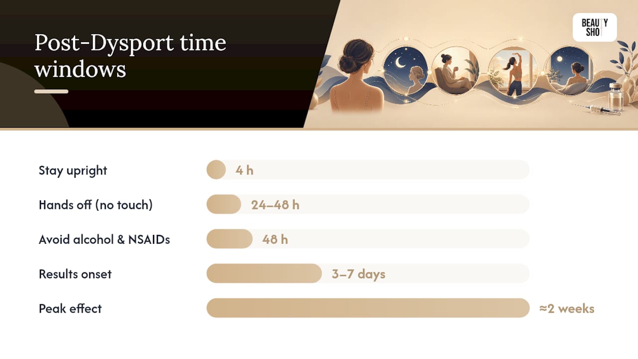 Timeline of first 48 hours Dysport aftercare steps