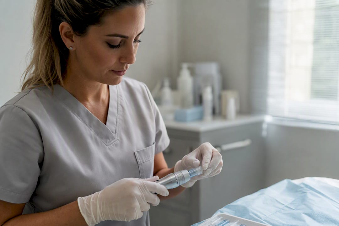 Loading microneedling cartridge in clinic