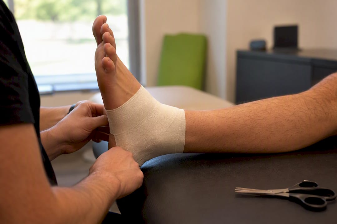 Ankle with pre-wrap applied smoothly