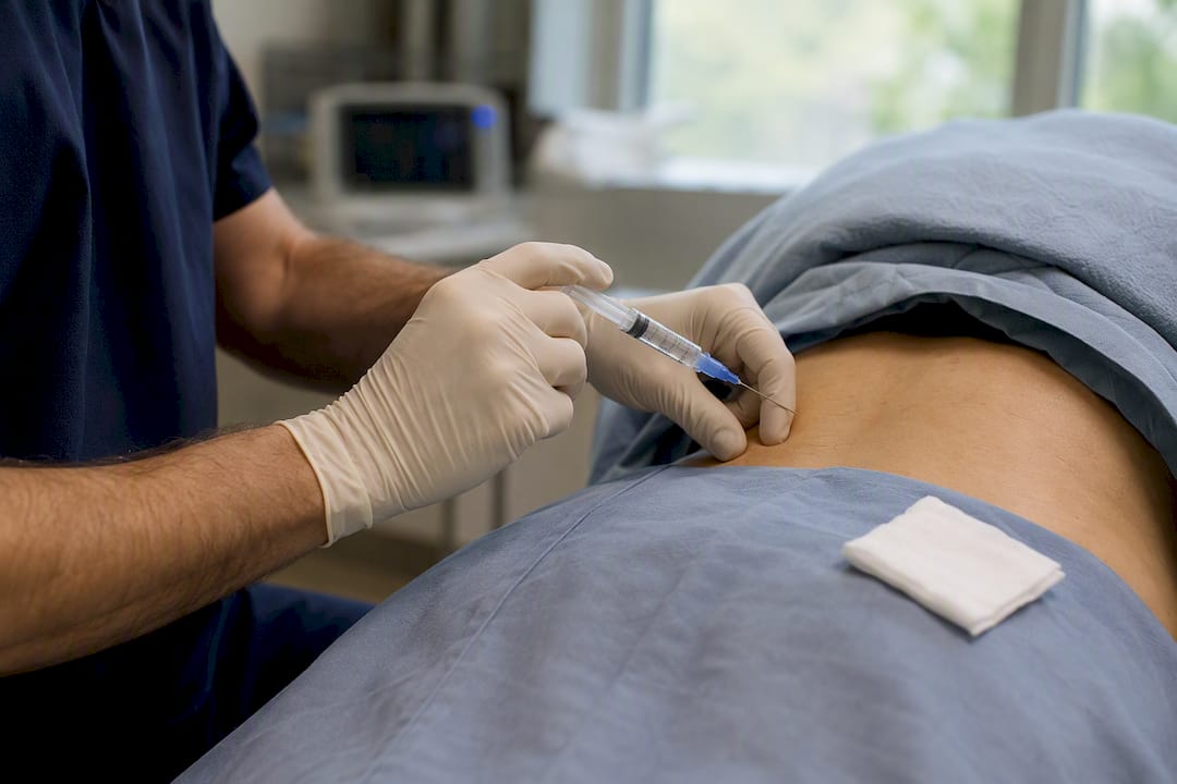 Clinical close-up of epidural injection