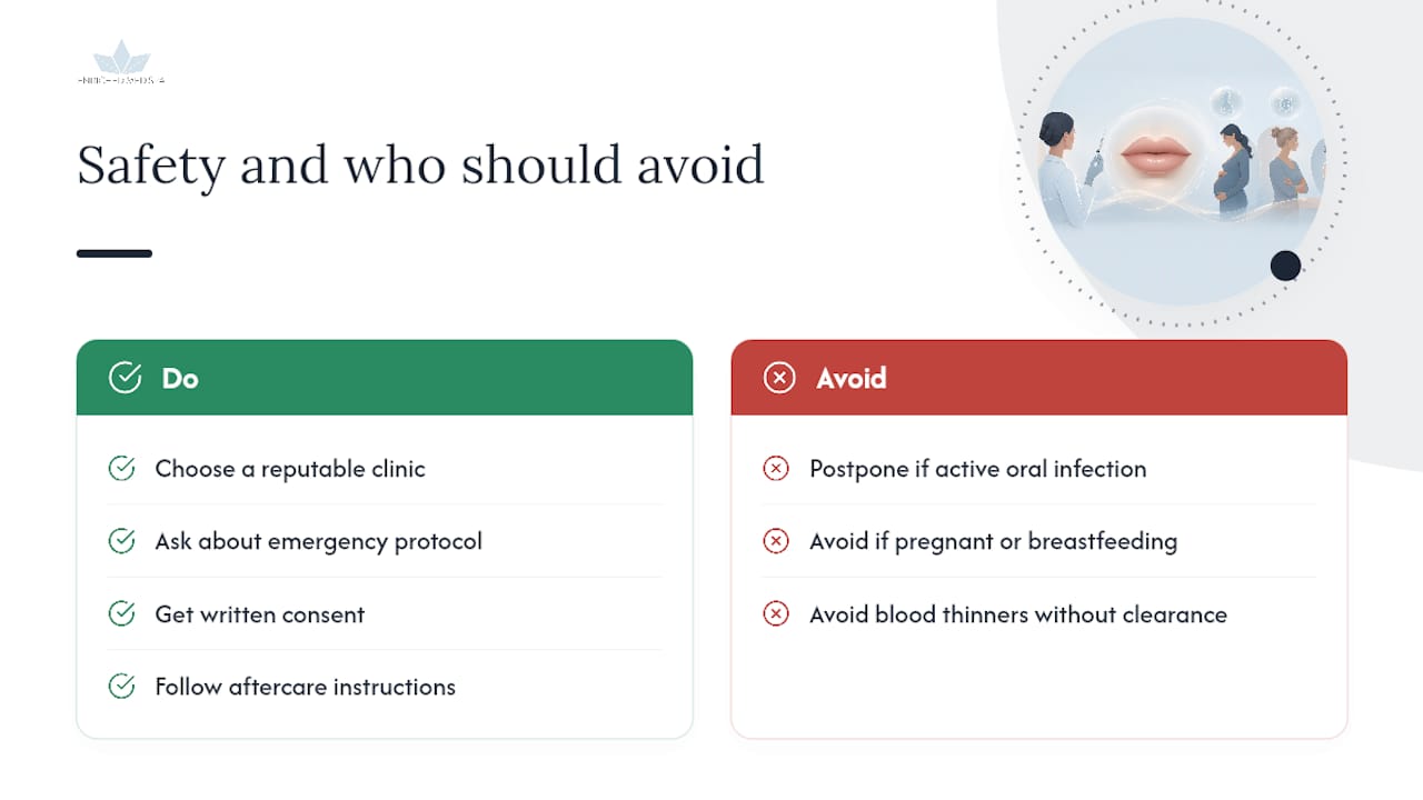 Is lip filler safe, and who should avoid it? — overview diagram
