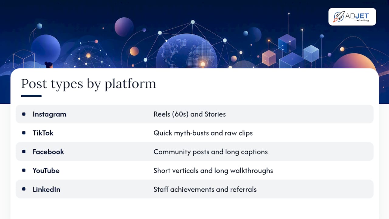 Comparison chart of social platforms for clinic content