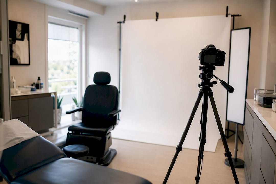 Photographer setting up before after gallery shoot