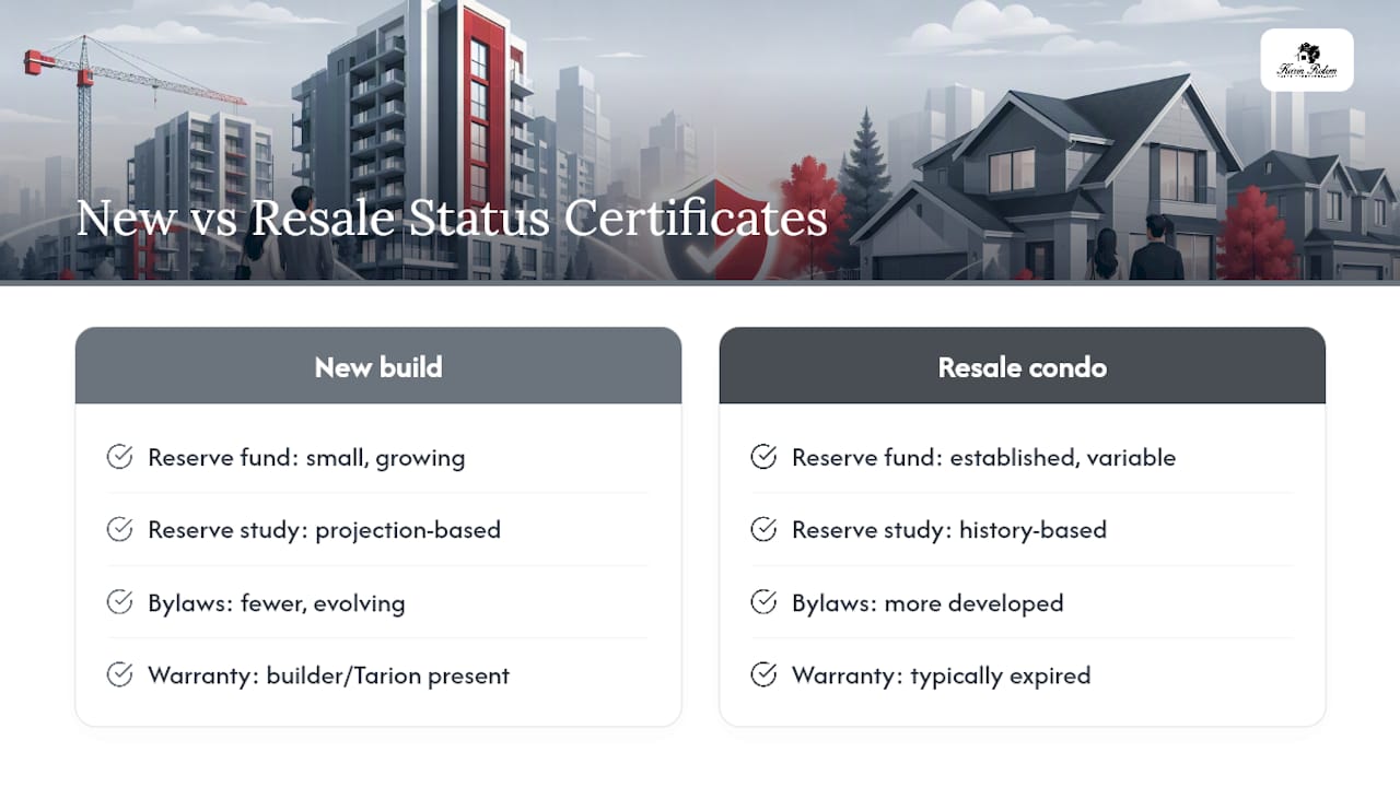 Diagram comparing new build and resale condo status certificates