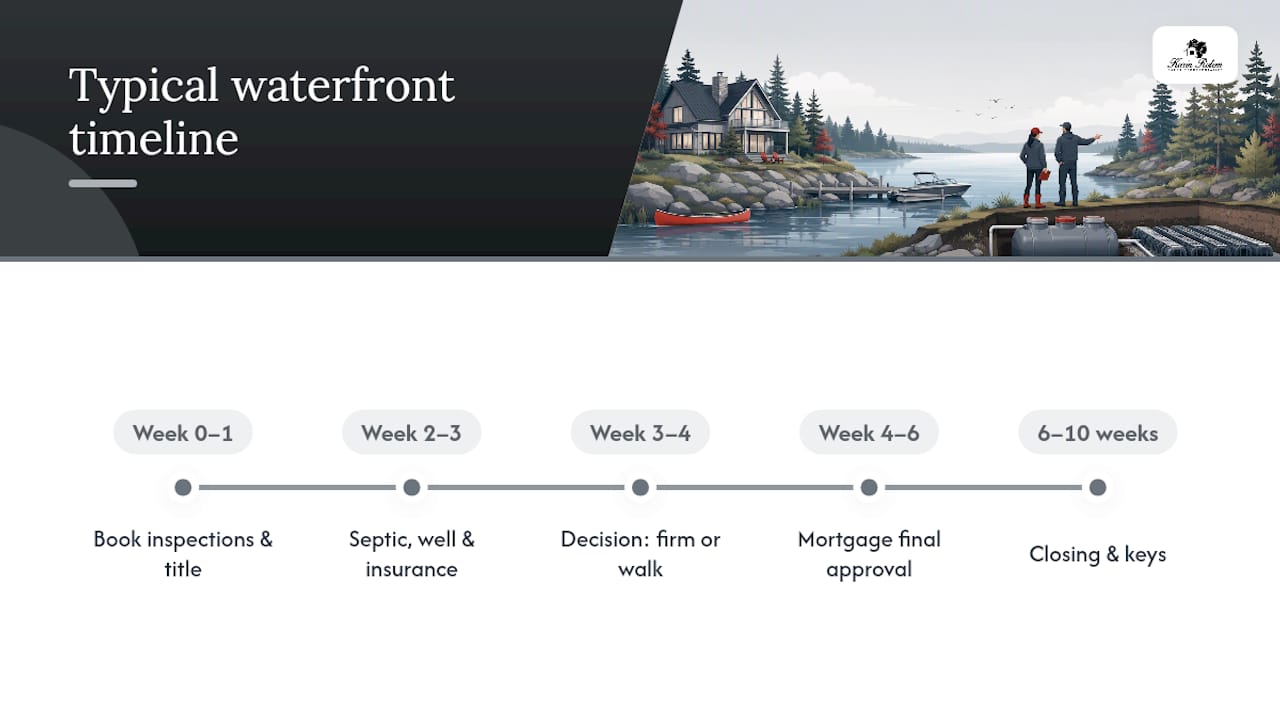 Timeline infographic of Ontario waterfront buying process
