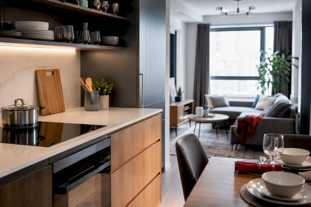 Fully equipped kitchen in furnished rental