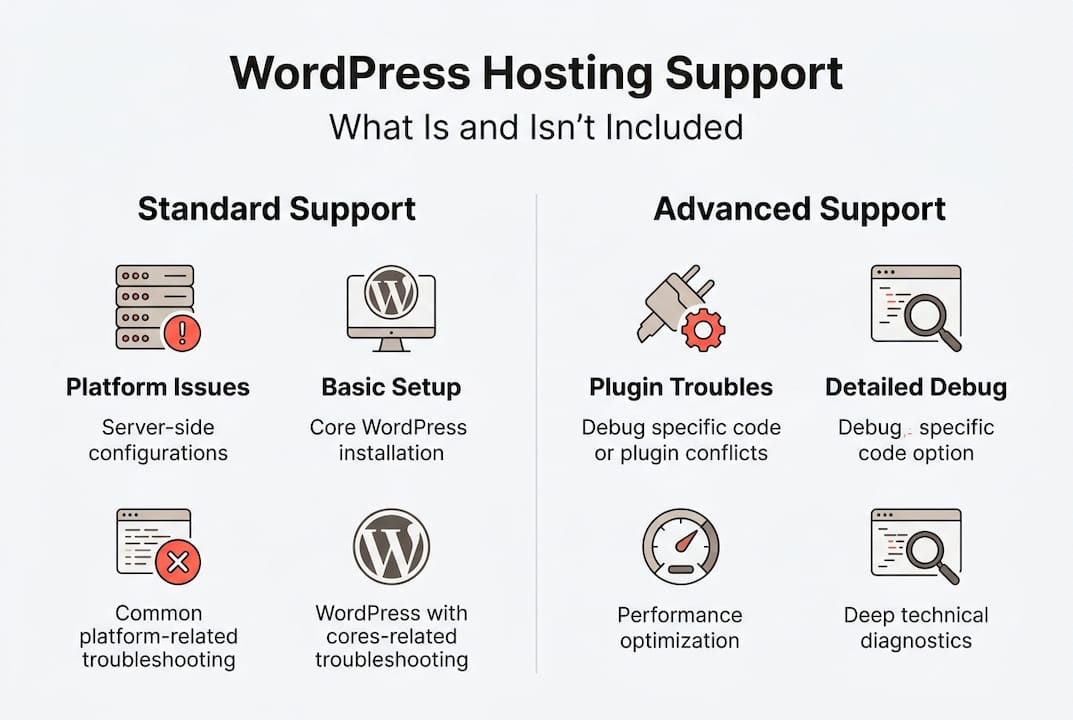 Infographic visualizing WordPress hosting support levels