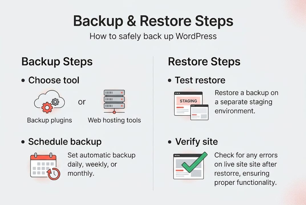 Infographic summarizing backup and restore steps