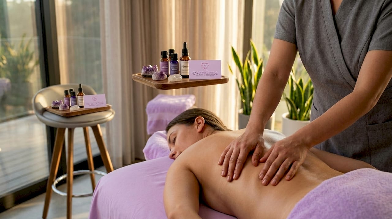 Therapist’s hands perform deep tissue lower back massage