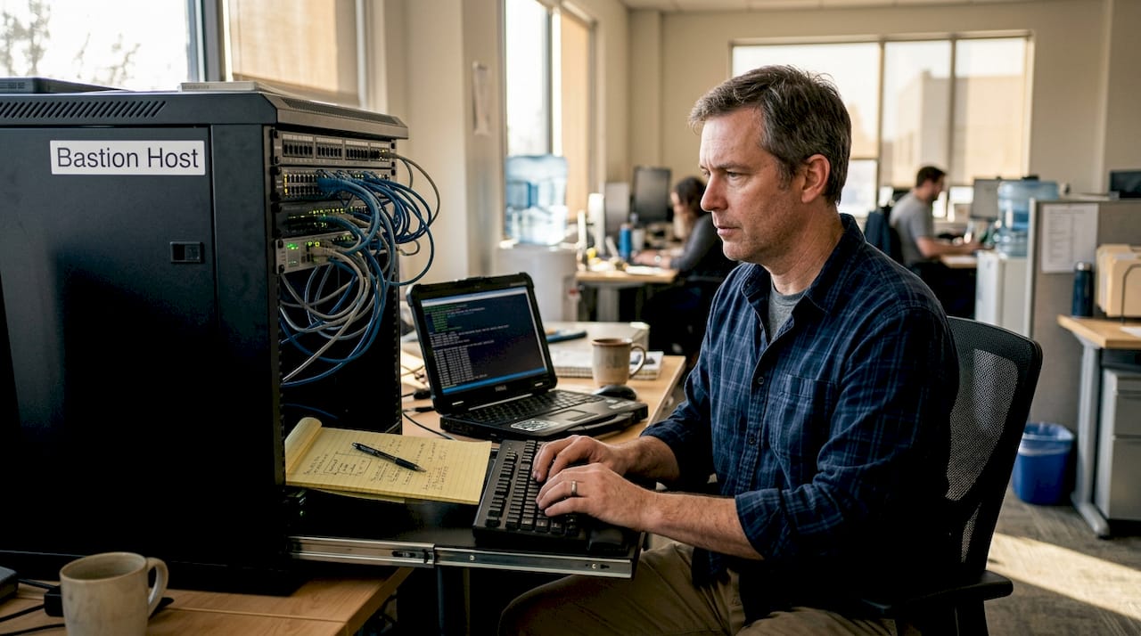 Technician configuring bastion host access