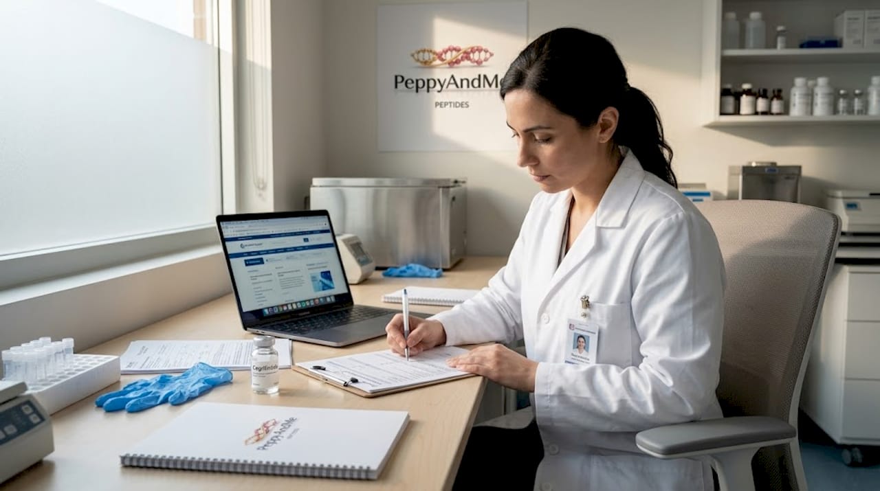 Researcher completing cagrilintide purchase paperwork