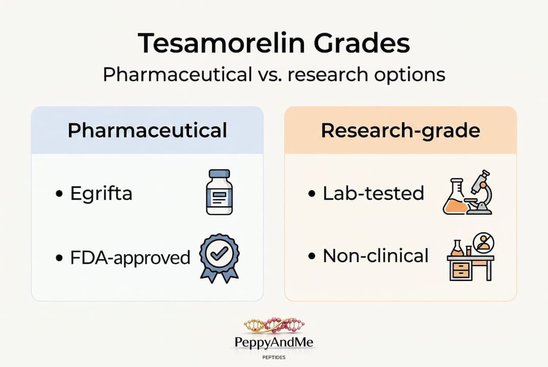 Infographic comparing tesamorelin grades