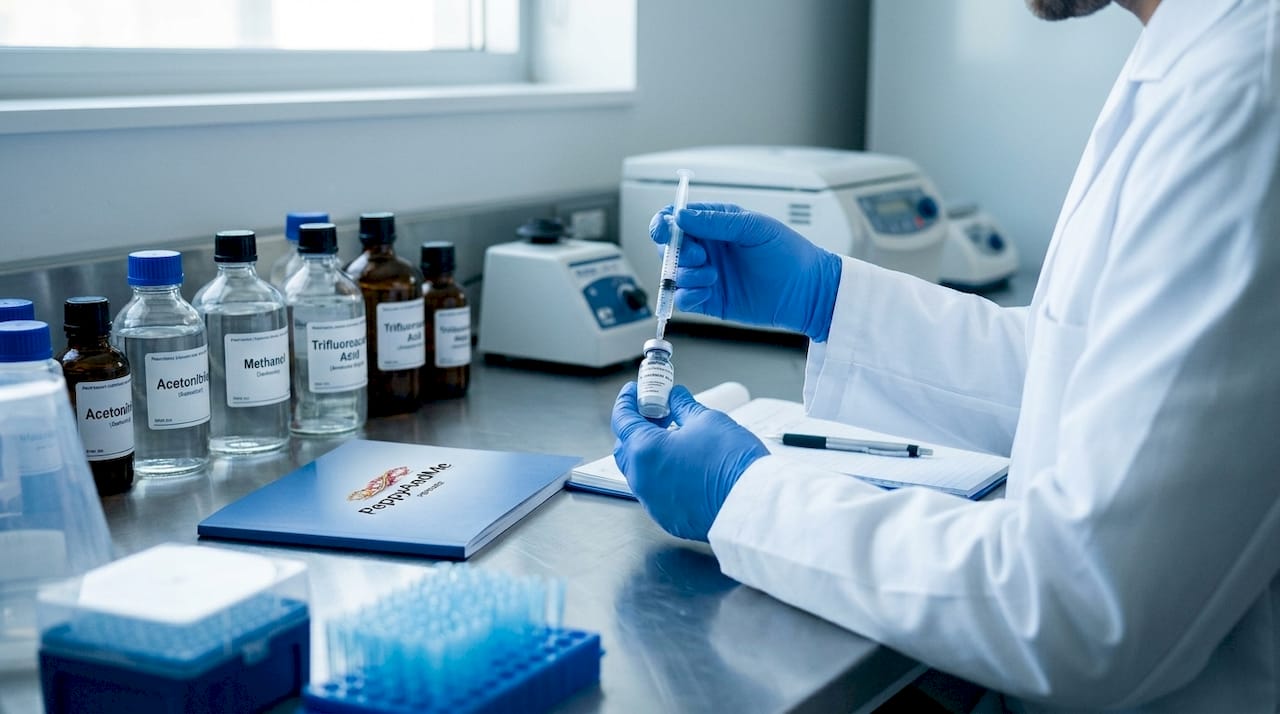 Scientist in lab reconstituting peptide with bacteriostatic water