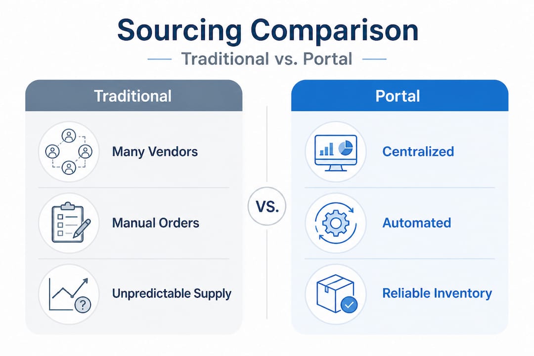Infographic comparing traditional and portal peptide sourcing