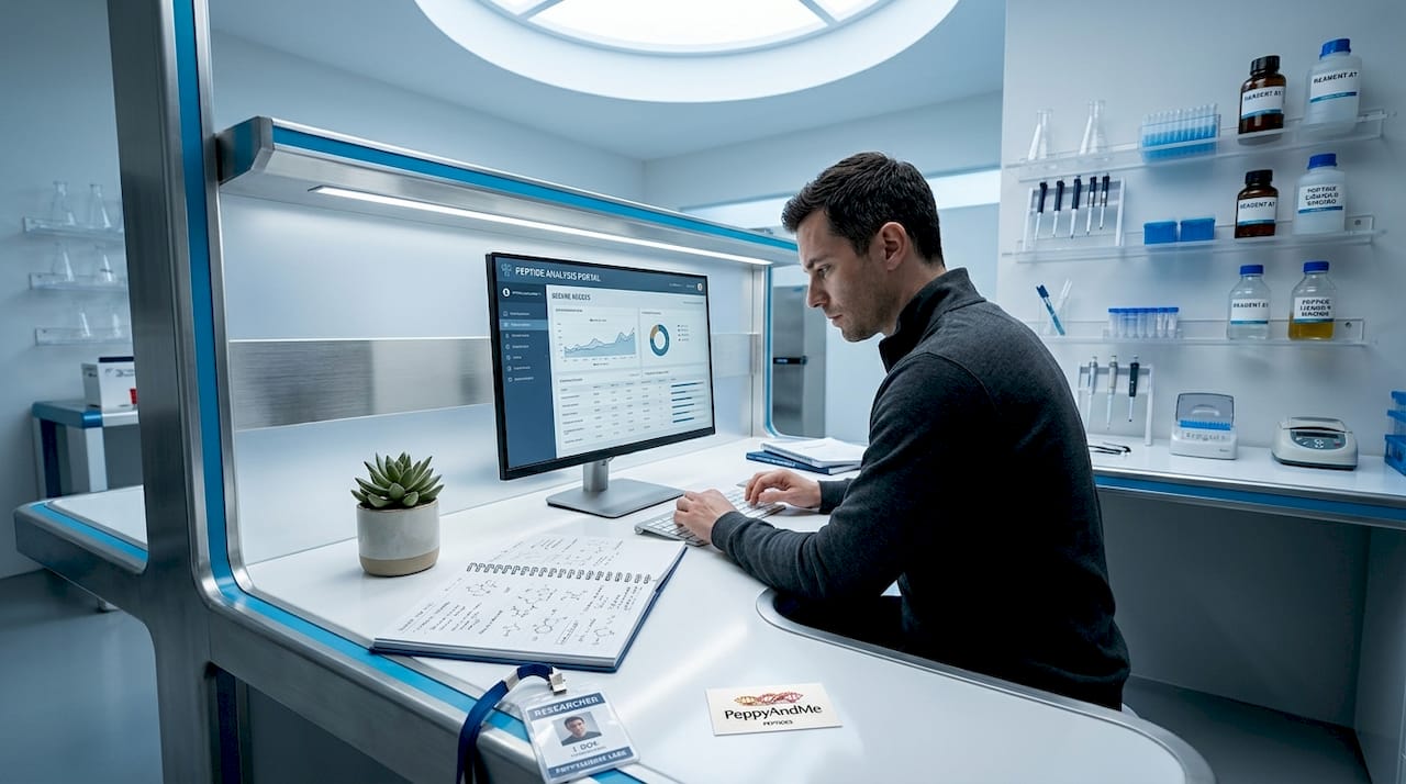 Researcher using secure data portal in lab