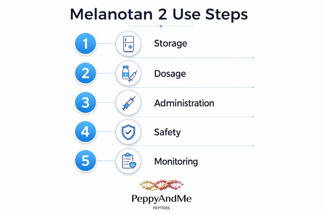 Infographic showing Melanotan 2 usage steps