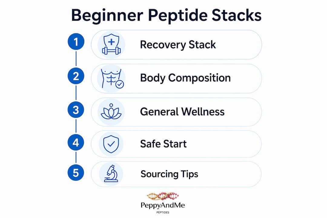 Infographic illustrating beginner peptide stack steps