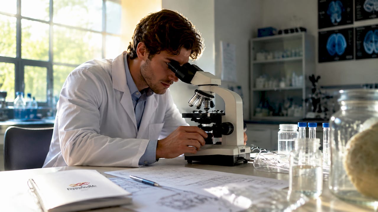 Scientist examining brain samples under microscope