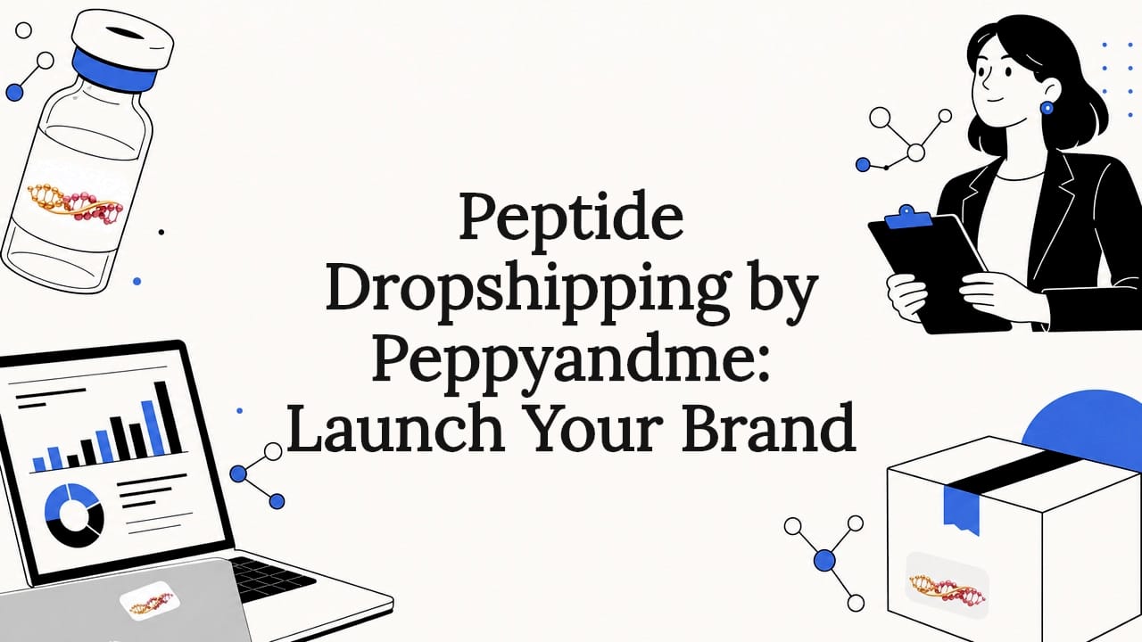Decorative illustrated title card for peptide dropshipping article
