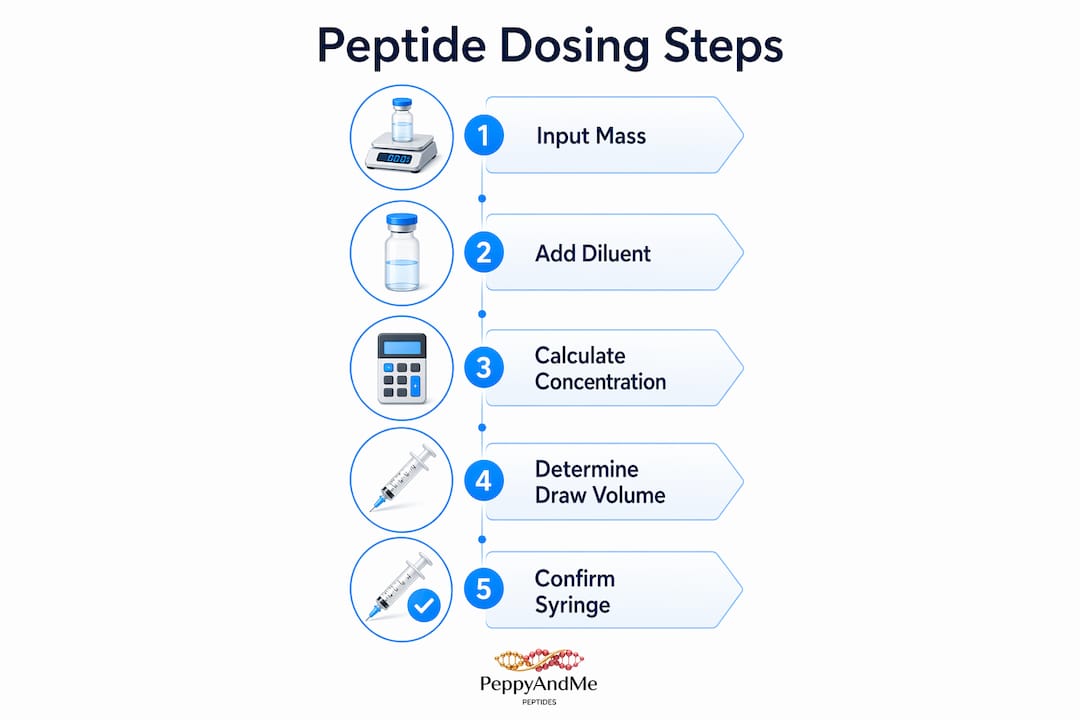 Infographic showing peptide dosing calculation steps