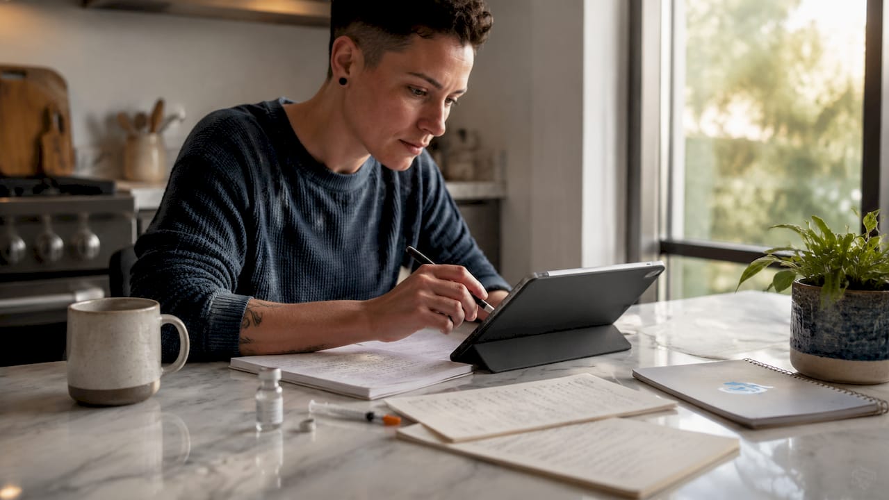 Researcher inputting peptide dosing data