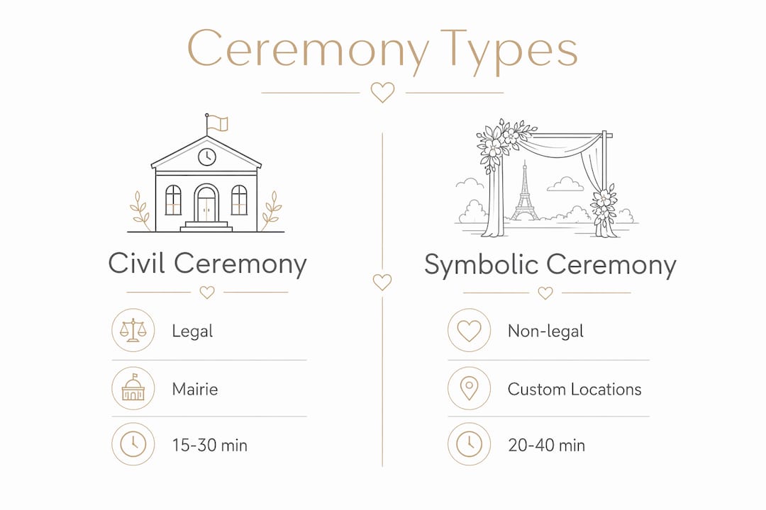 Infographic comparing civil and symbolic Paris elopement ceremonies