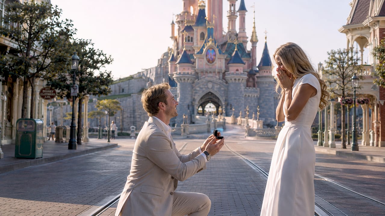 Couple planning Disney proposal with guides