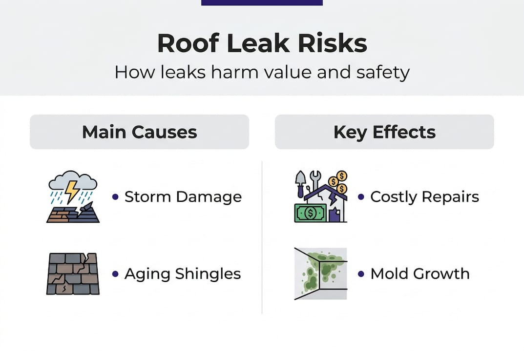 Infographic roof leak causes and effects