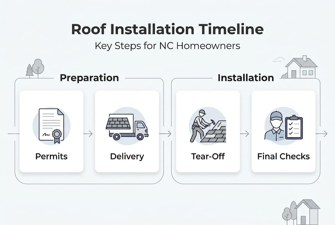 Infographic showing roof installation steps and timeline