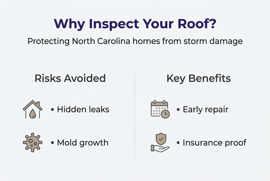 Infographic showing roof inspection risks and benefits