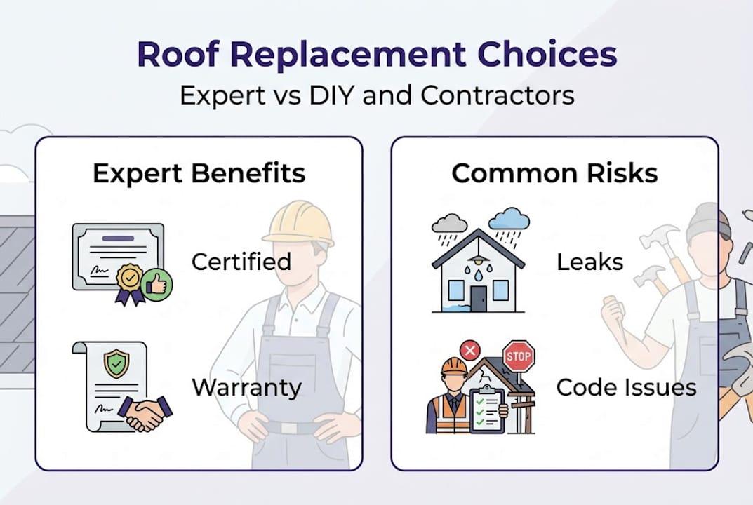 Infographic comparing roof expert and DIY options