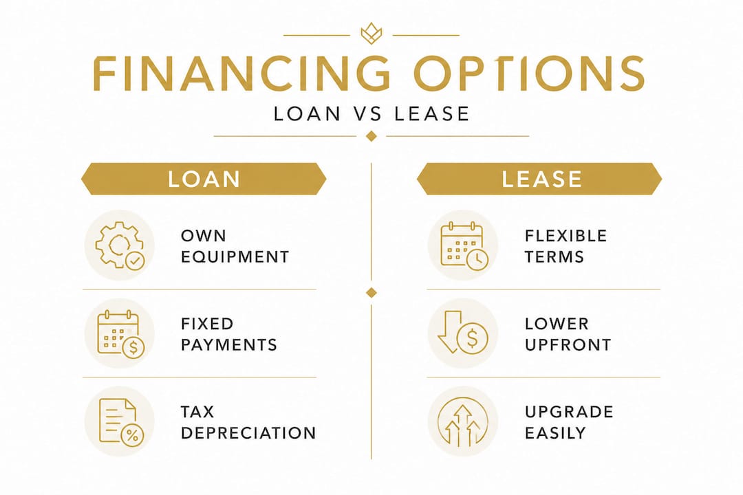 Infographic comparing equipment loan versus lease options