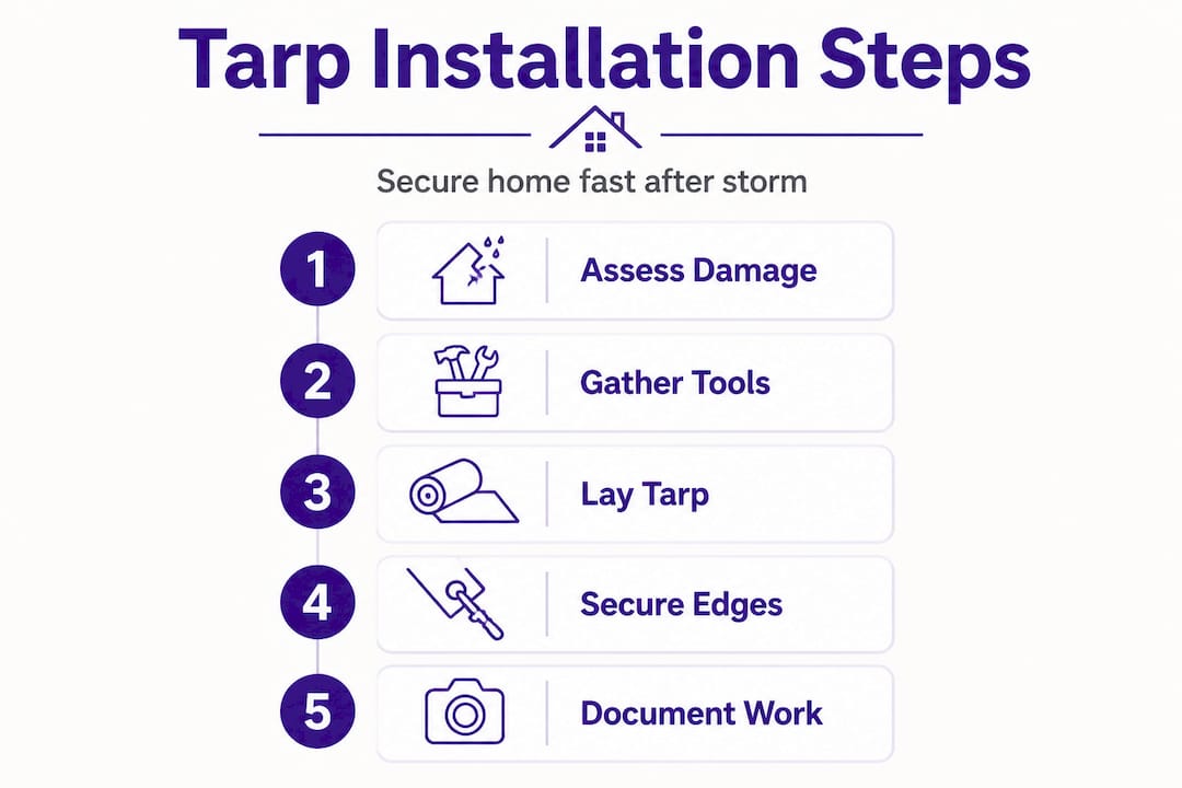 Infographic showing emergency roof tarp steps