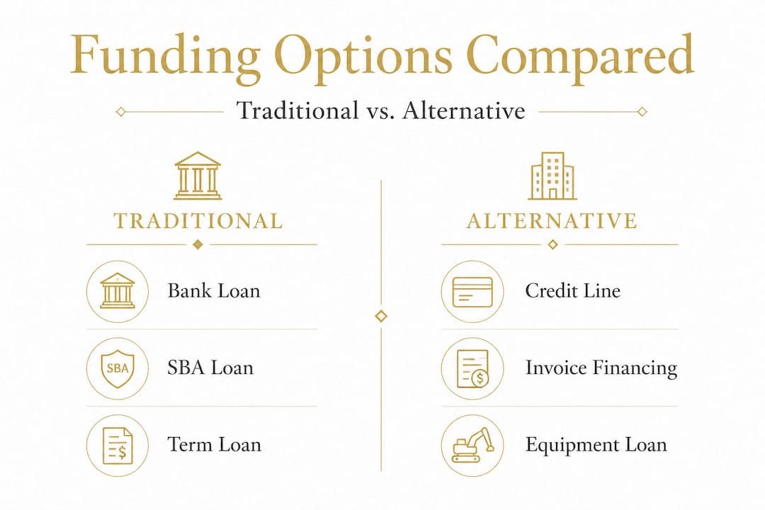 Infographic comparing traditional and alternative business funding