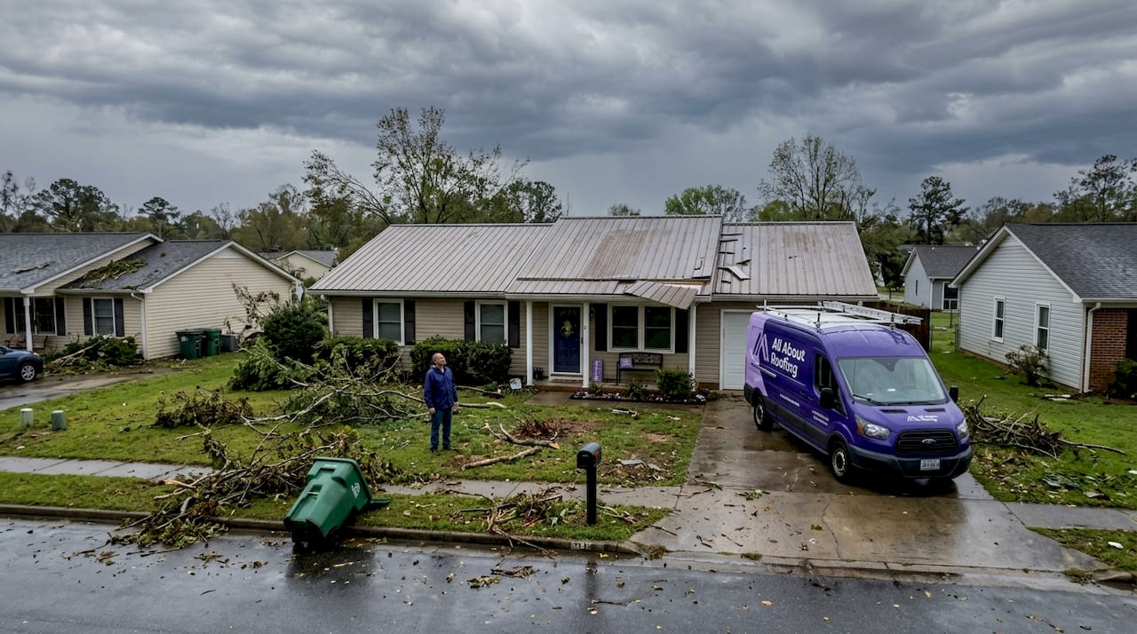 North Carolina roof after severe wind storm
