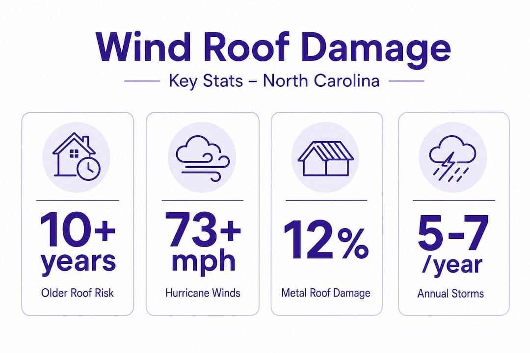 Infographic of roof wind damage statistics for North Carolina