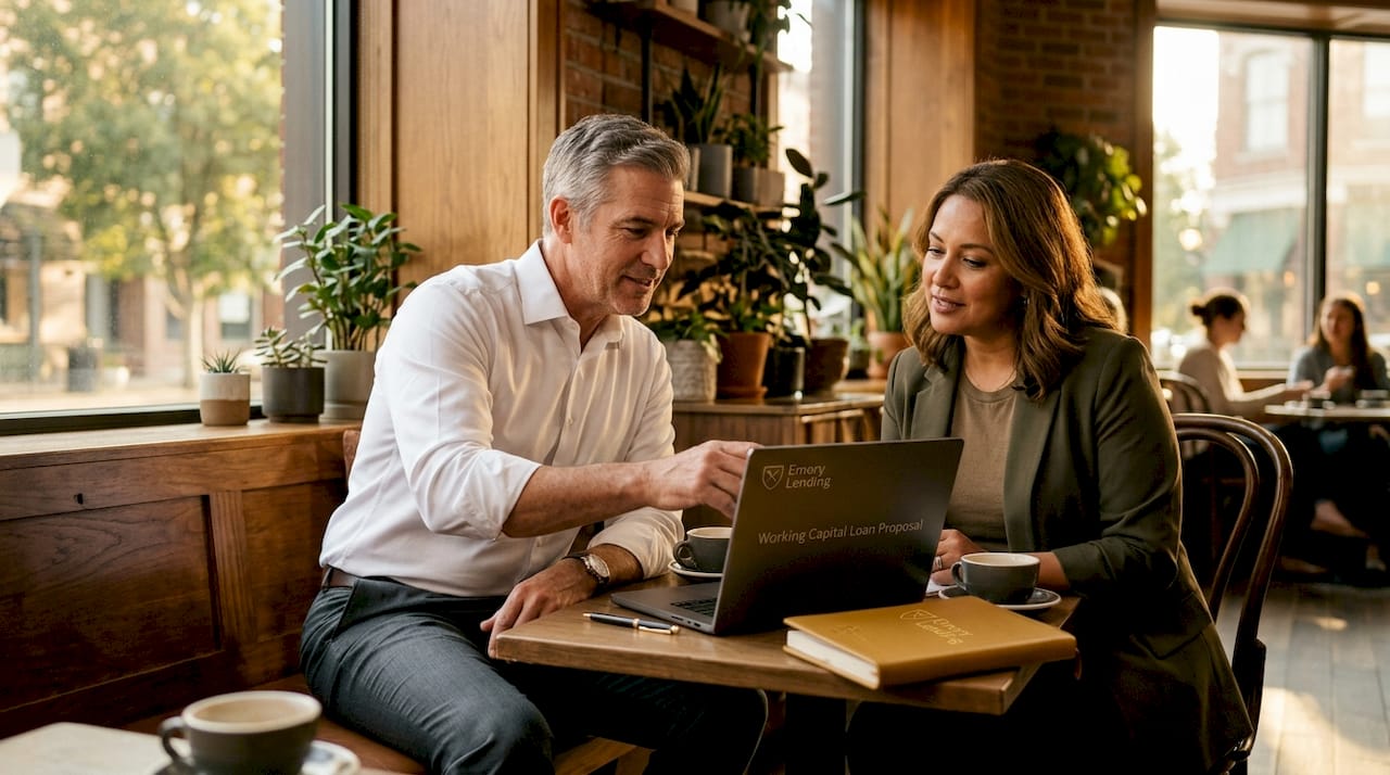 Manager discussing working capital loan in office