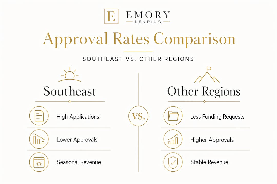 Infographic comparing Southeast and national funding approval rates