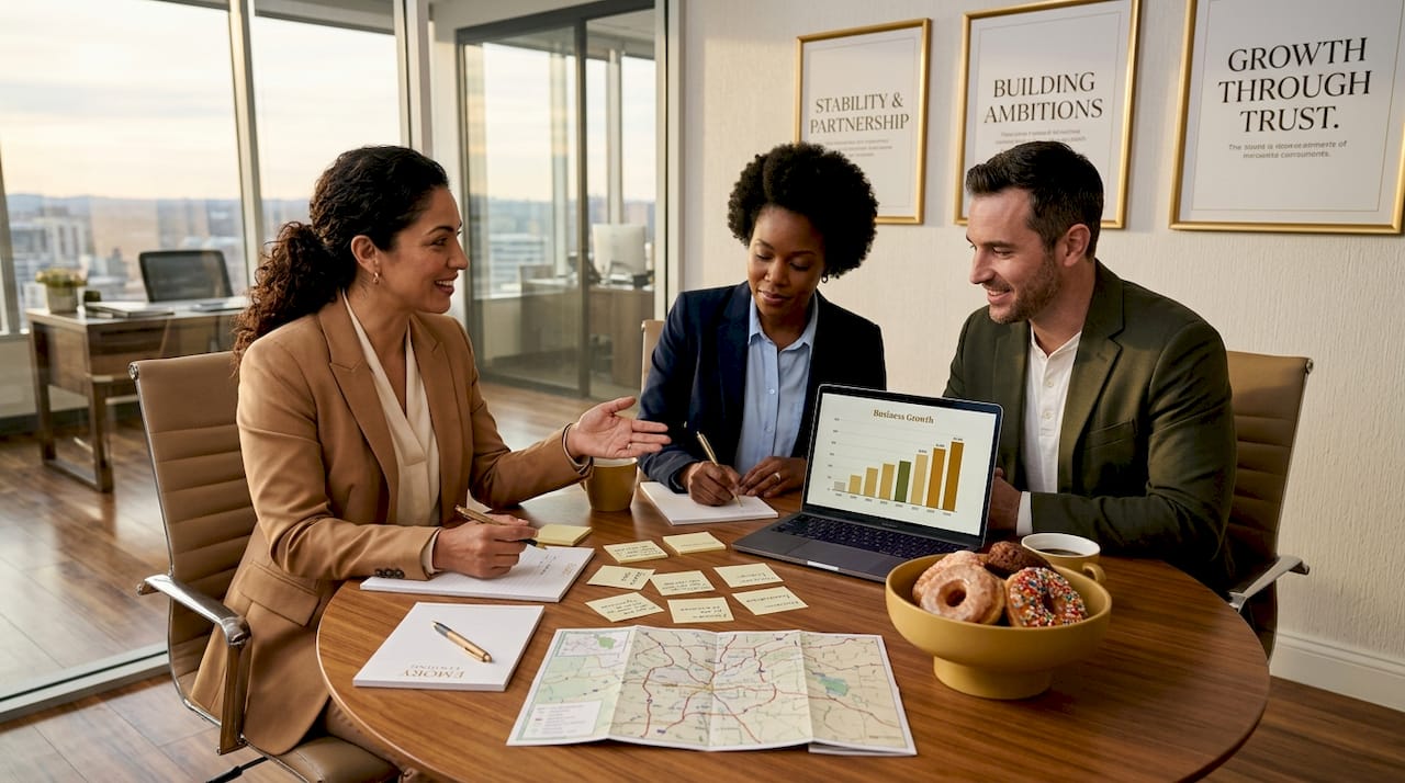 Team reviews business cash flow data in meeting