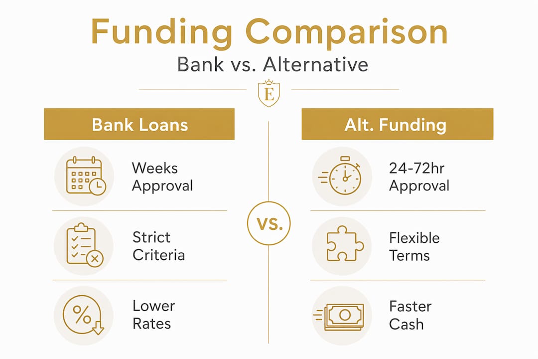 Infographic comparing bank and alternative funding features