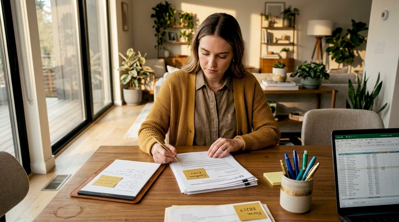 Entrepreneur applying for EIN at home table
