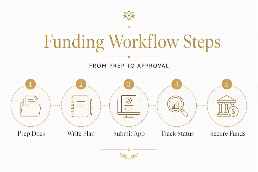 Infographic showing five funding workflow steps