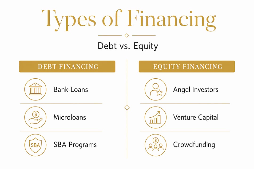 Infographic comparing debt and equity financing types