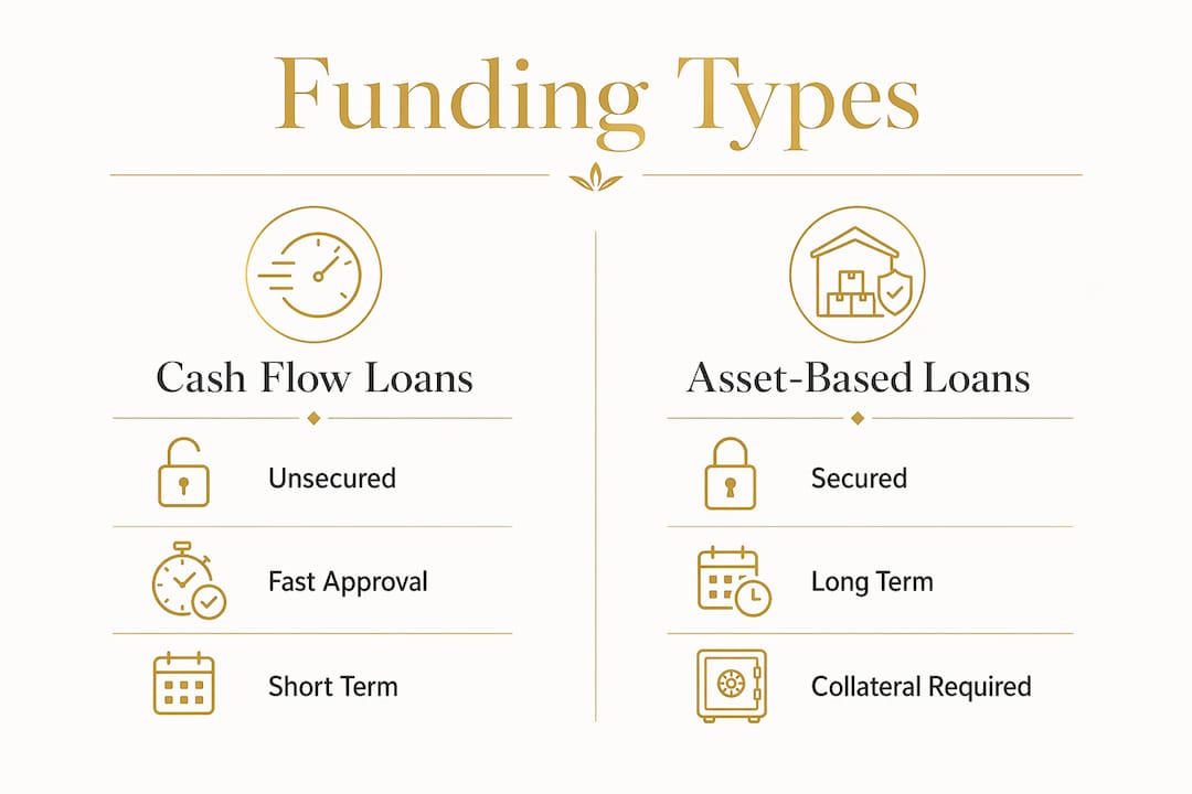 Infographic comparing cash flow loans and asset-based loans