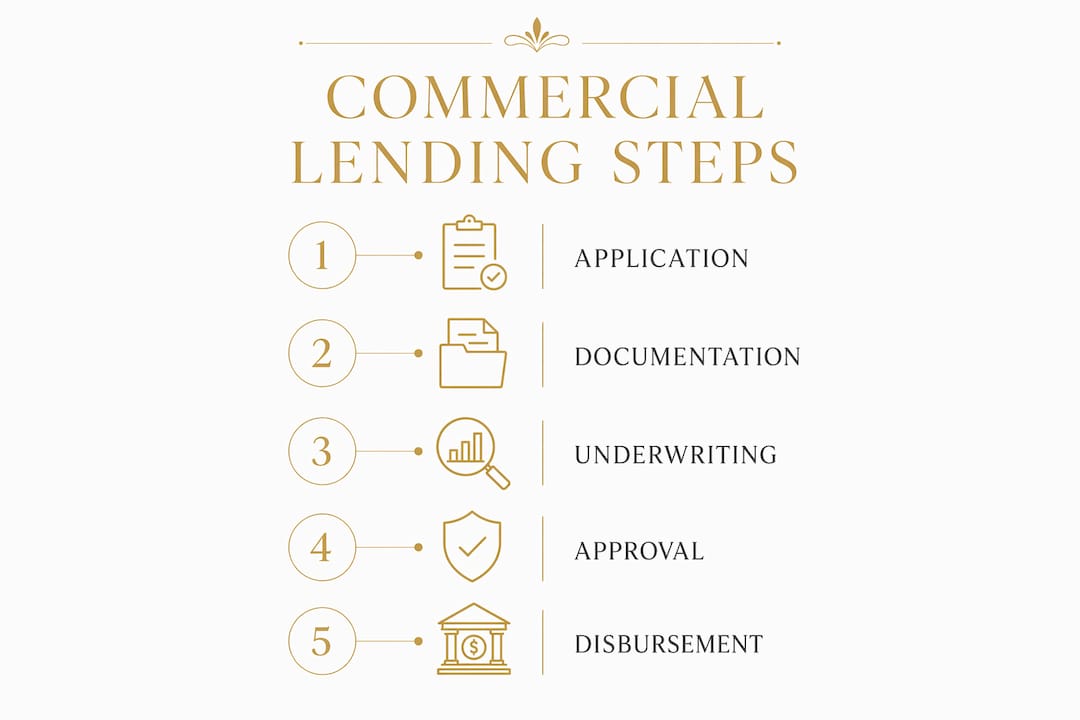 Infographic illustrating commercial lending process steps