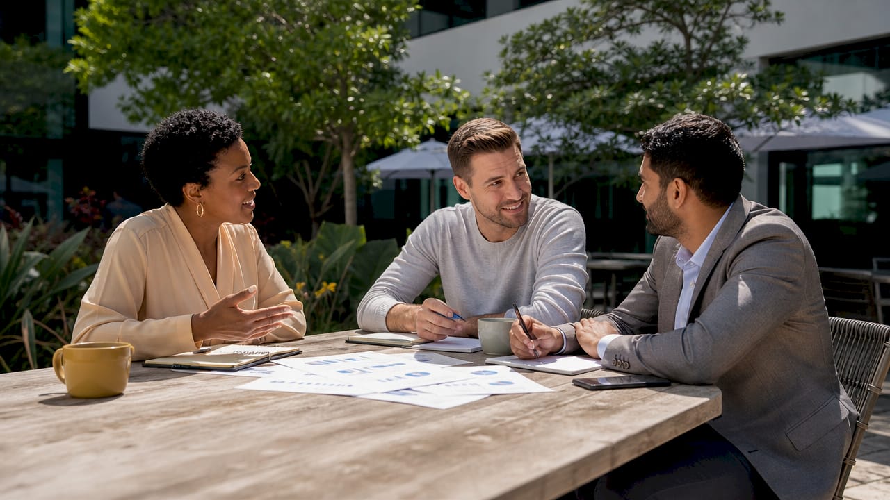 Team discussing loan underwriting in meeting