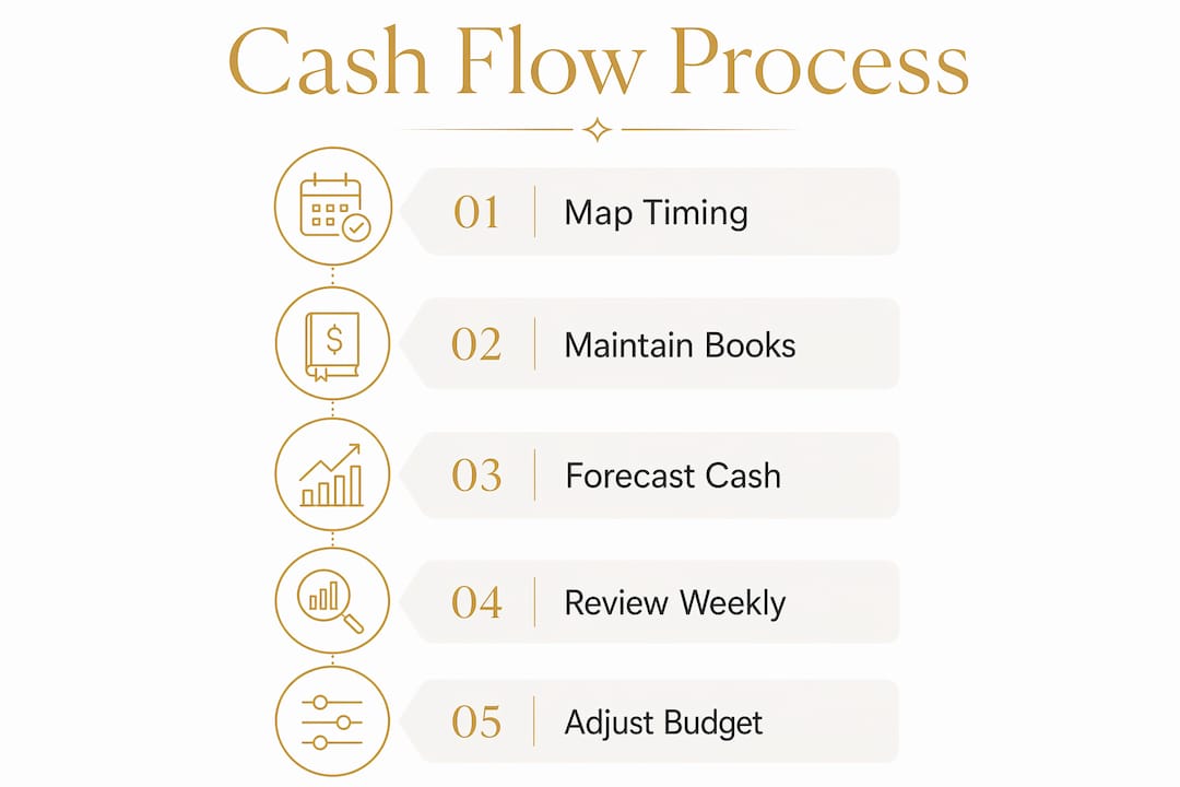Infographic illustrating cash flow management steps
